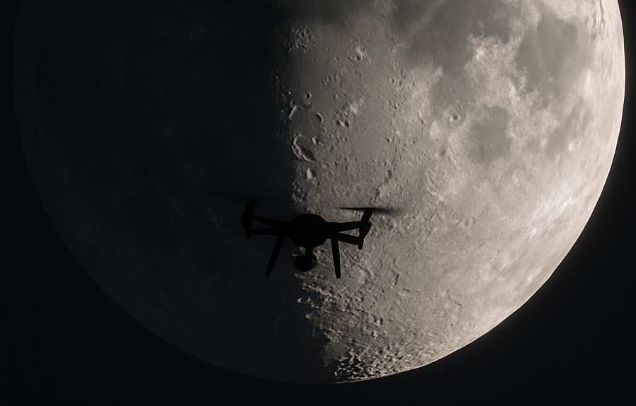 Moon surface with drone shadow